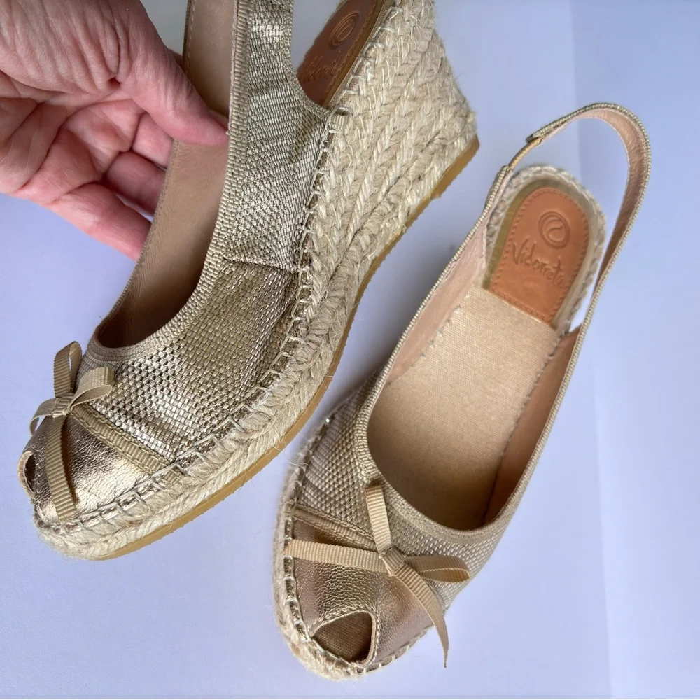 Vidorreta Sling Back Espadrille Wedges Peep Toe Size US 6 EU 36
